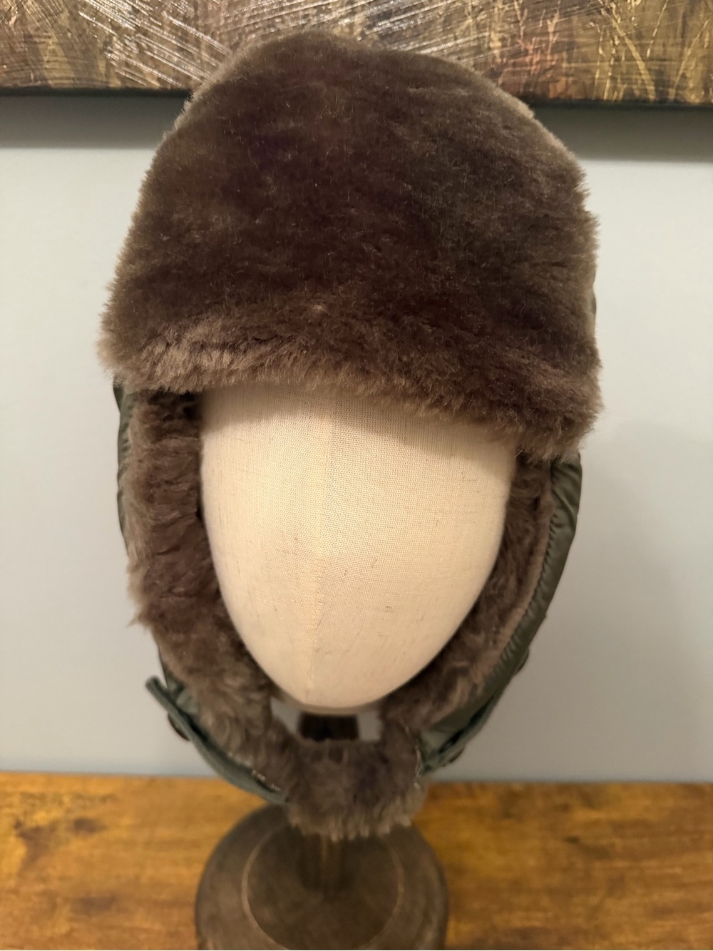 USAF B-9B Flyers Winter Helmet Bancroft Faux Fur Trapper Hat Olive Medium - Picture 7 of 12